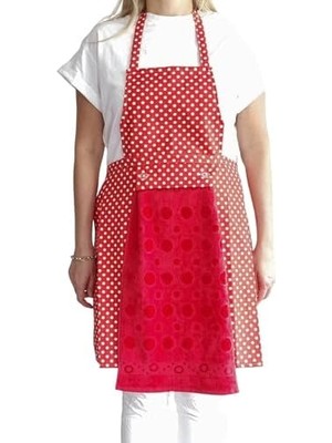 Uslucan Alışveriş Havlulu Su Geçirmez Mutfak Önlüğü Kırmızı-Kırmızı Havlulu Puantiyeli