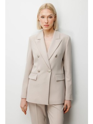 Ekol Kadın Kruvaze Yaka Kapak Cepli Ceket 1006 Kum