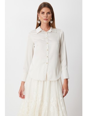 Ekol Kadın Pens Detaylı Polo Yaka Gömlek 2002 Inci