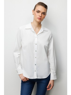 Ekol Kadın Pamuklu Polo Yaka Gömlek 2060 Ekru