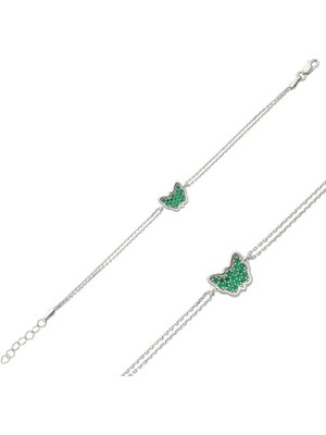 Aya Diamond Gümüş Yeşil Kelebek Bayan Bileklik