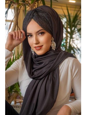 Aişe Tesettür Füme Işıltılı Desen Burgu Hazır Şal