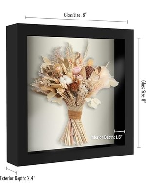 Uslucan Alışveriş 8x8 Gölge Kutusu Çerçeve Siyah Yumuşak Sırtlı - Duvar ve Masa Üstü Için Kırılmaya Dayanıklı Camlı Kompozit Ahşap - 2'li Paket