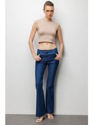 Ekol Kadın Beş Cep Ispanyol Paça Pantolon 4084 Indigo