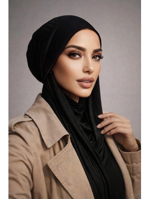 Aişe Tesettür Siyah Çizgili Kelebek Model Bone Şal