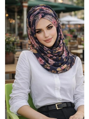Aişe Tesettür Siyah Çiçek Desen Hazır Şal