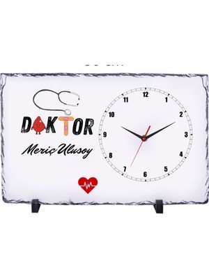 Hediye Vakti Kişiye Özel Doktor Doğal Taş Masa Saati 25X38 cm – Isim ve Ünvan Baskılı Dekoratif Saat