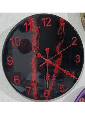 Epoksi Duvar Saati 33 cm - Studiolevib Daire Şekil Handmade Sessiz Pilli Özel Dizayn