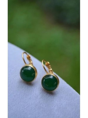 Stoneage Bayan Altın Kaplama Yeşim Doğal Taş Küpe