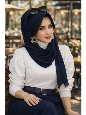 Aişe Tesettür Lacivert  Şapkalı Şal