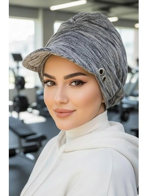 Aişe Tesettür Kot Mavi Melanj Metal Detaylı Tesettür Şapka Bone