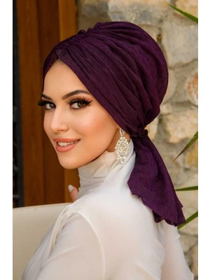 Aişe Tesettür Mürdüm Ponpon Tokalı Bone