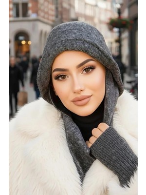 Aişe Tesettür Füme Atkılı Vintage Şapka