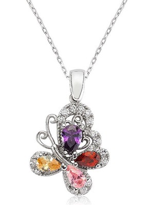 Aya Diamond Gümüş Renkli Kelebek Bayan Kolye