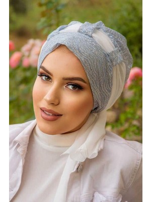 Aişe Tesettür Bebe Mavi Simli Abiye Bone