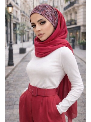 Aişe Tesettür Bordo Batik Bandana Hazır Şal