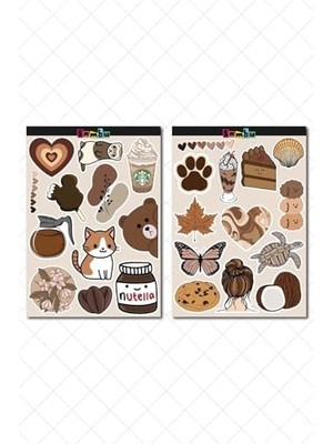 Uslucan Alışveriş Brown Aesthetic Temalı Etiket Seti - Laptop Notebook Telefon