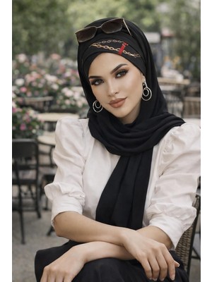 Aişe Tesettür Siyah Drapeli Hazır Şal - 50501