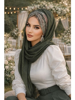 Aişe Tesettür Haki Batik Desenli Hazır Şal