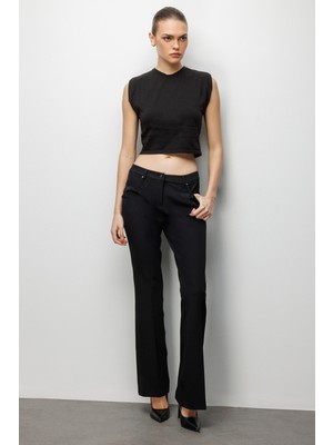 Ekol Kadın Cepleri Taş Işlemeli Ispanyol Paça Pantolon 4024 Siyah