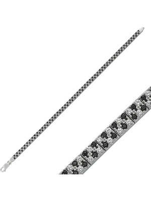 Aya Diamond Gümüş Siyah Beyaz Taşlı Su Yolu Bayan Bileklik