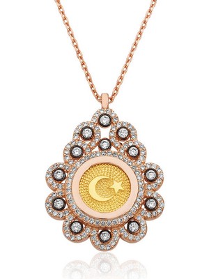 Aya Diamond Gümüş Rose Damla Çerçeveli Ay Yıldız Bayan Kolye