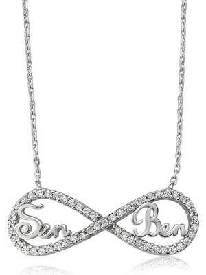 Aya Diamond Gümüş Sen Ben Yazılı Sonsuzluk Bayan Kolye