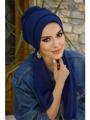 Aişe Tesettür Koyu Lacivert Atkılı Tesettür Bone