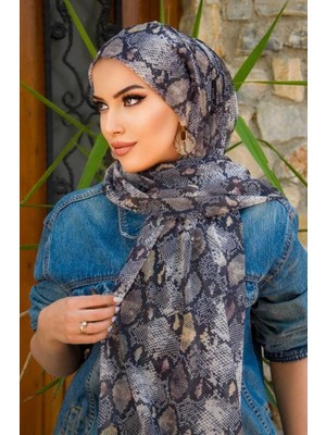 Aişe Tesettür Gri Yılan Desenli Bone Hazır Şal