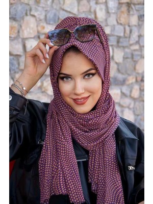 Aişe Tesettür Mor Puan Desenli Şapka Şal