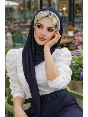 Aişe Tesettür Lacivert Batik Desen Burgu Hazır Şal