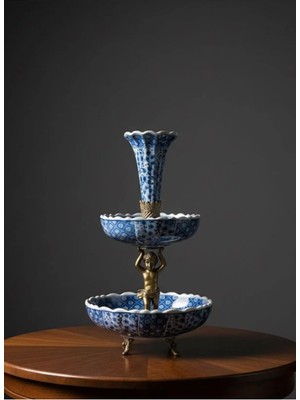 Pirinç & Porselen Iki Katlı Kurabiyelik Şekerlik 21*37CM