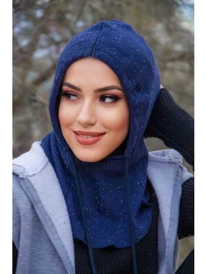 Aişe Tesettür Lacivert Karyağdı Bağcıklı Kapüşon Bone