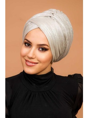 Aişe Tesettür Gümüş Piliseli Çapraz Model Astarlı  Bone