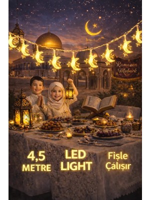 Pairla 4,5 Metre Ramazan 3 Yıldız 1 Ay Temalı LED Işıklı Süsleme Seti Ramazan Süsleri, Ramazan Hediyem Ramazan Süsü