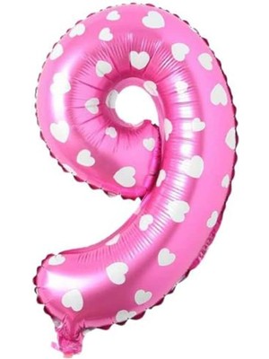 Uslucan Alışveriş 9 Rakamlı 16 Inç Pembe Kalpli Folyo Balon 36 cm (Pembe)