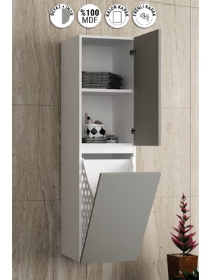 Özceden Yıldız 35*130 cm Beyaz-Inox Balon Mdf Asma Sepetli Banyo Boy Dolabı