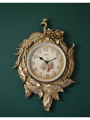 Dekoratif Tavuskuşlu Duvar Saati 80*56 cm