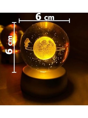 Uslucan Alışveriş Ahşap Standlı Cam Küre Işıklı Göz Yormayan Gezegen Satürn Motifli Masaüstü Aydınlatma Gece Lambası Dekoratif Çocuk Odası Salon Yatak Odası Lamba 6cm x 6cm (Satürndeki Kız)