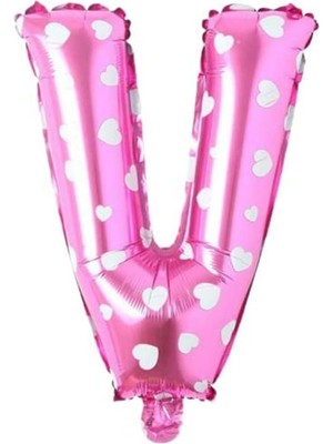 Uslucan Alışveriş V Harfi 16 Inç Pembe Kalpli Renk Folyo Balon 36 cm (Pembe)