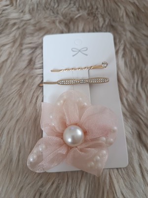 Efna Store Fiyonk ve Çiçek Model Figürlü Tül Inci Zirkon Taş Detaylı Kız Çocuk Toka Set