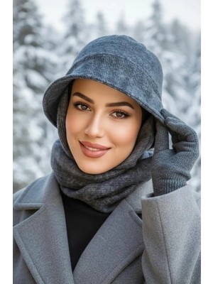 Aişe Tesettür Antrasit Atkılı Bucket Şapka - 30400