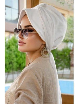 Aişe Tesettür Beyaz Fularlı Şapka Bone