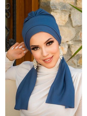 Aişe Tesettür Koyu Indigo Atkılı Bone