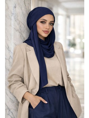Aişe Tesettür Lacivert Çizgili Bandana Bone Şal
