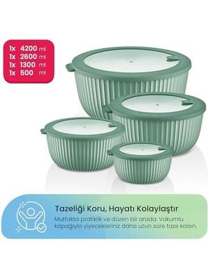 Uslucan Alışveriş Life Dora 4’lü Mikrodalga ve Kase Seti – Porselen Görünümlü, Sızdırmaz Vakum Kapaklı Premium Saklama (Yeşil)