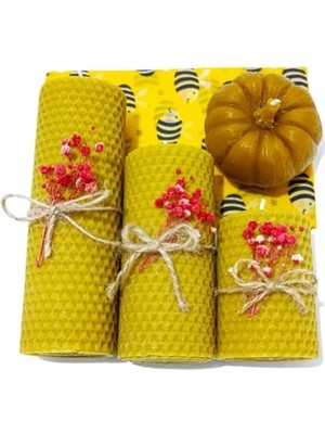 Uslucan Alışveriş Dekoratif Doğal Petek Mum Bal Kabağı Çiçekli Set Bal Mumu Mum Hediyelik