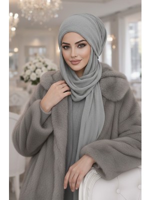 Aişe Tesettür Gri Kelebek Bone Şal / Uzun Boy