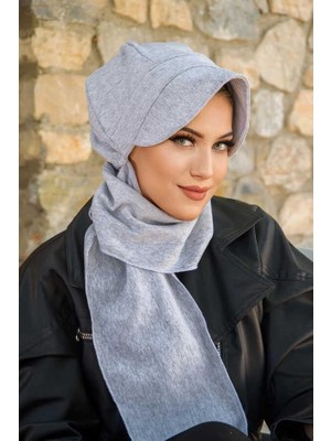 Aişe Tesettür Gri Melanj Atkılı Tesettür Şapka