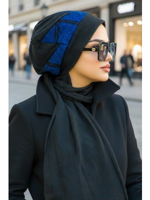 Aişe Tesettür Siyah Mavi Garnili Tesettür Bere